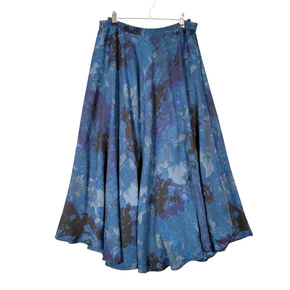 COLDWATER CREEK Reversible Blue Artsy Watercolor Teal Leopard Skirt SIZE XS 4-6 - Picture 1 of 10